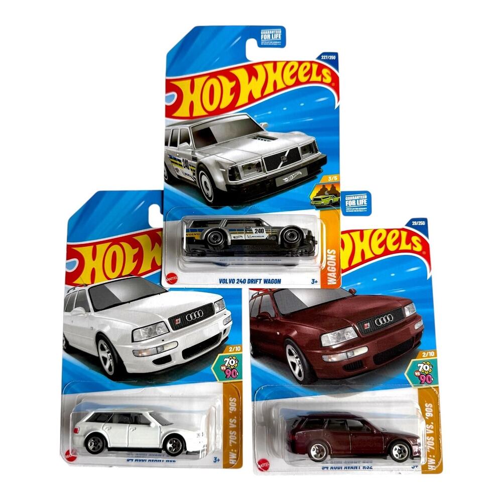 Hot Wheels Wagon Lot Volvo 240 Drift & Audi Avant RS2 (3 Cars)